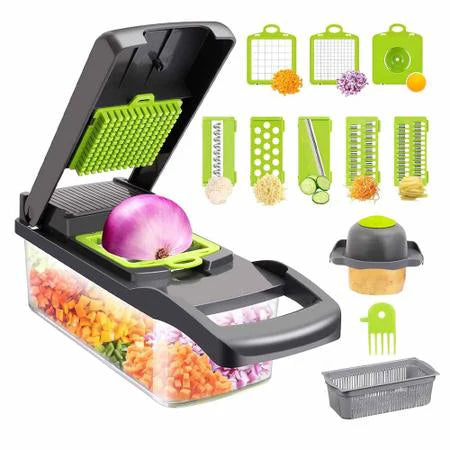 Cortador y Rallador 12 en 1 Multifuncional – ¡Cocina más fácil! Afilador gratis