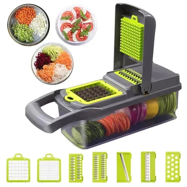 Cortador y Rallador 12 en 1 Multifuncional – ¡Cocina más fácil! Afilador gratis
