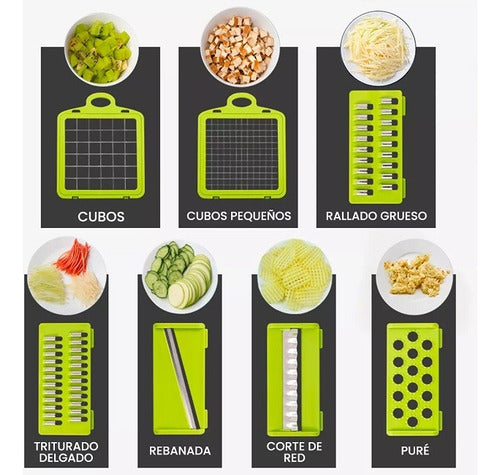 Cortador y Rallador 12 en 1 Multifuncional – ¡Cocina más fácil! Afilador gratis