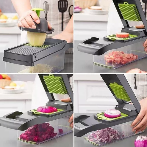 Cortador y Rallador 12 en 1 Multifuncional – ¡Cocina más fácil! Afilador gratis