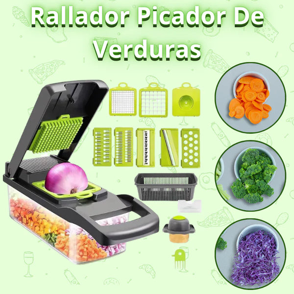 Cortador y Rallador 12 en 1 Multifuncional – ¡Cocina más fácil! Afilador gratis